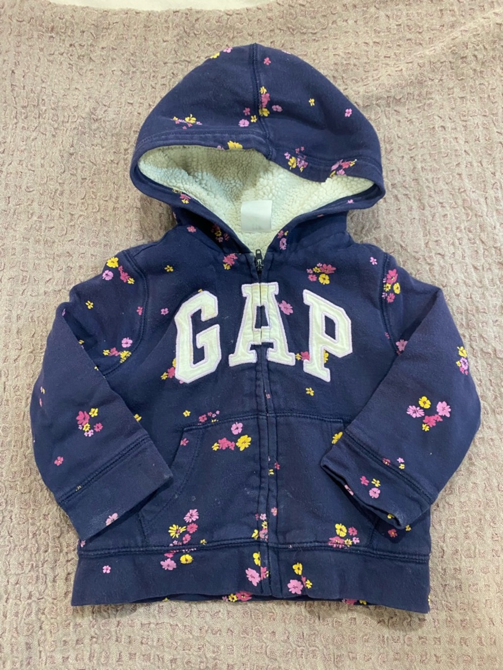GAP Toddler Navy Floral Sherpa Hoodie